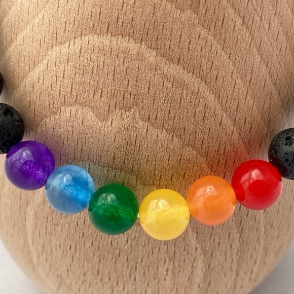 PRIDE Jade and Lava Stone Stretch Beaded Bracelet - Picture 4 of 10
